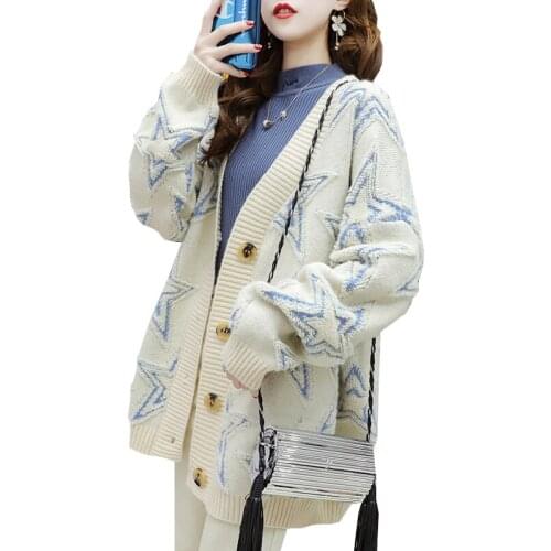 Korean Sweater Cardigan Lady Outerwear Fashion Mid-Length Loose Casual Sweaters Women 2021 New Spring Autumn Knit Jacket Female