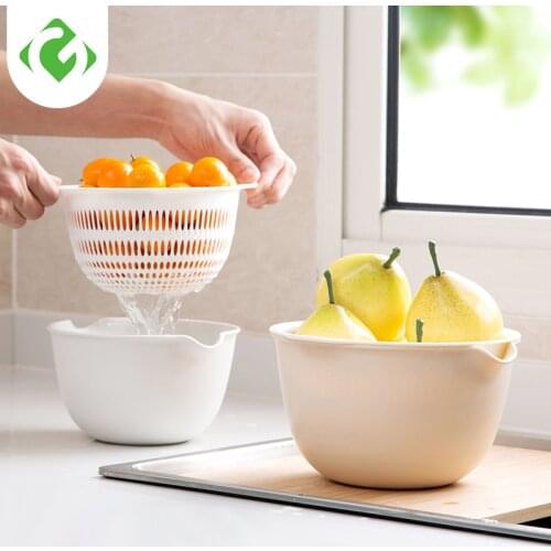 Drainage storage basket Kitchen storage basin Wash vegetable fruit box Double layer Wash basin Drain Desktop fruit basket Plain