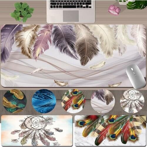 Mouse-Pad High Quality Non-slip PU Leather Feather Pattern Series Computer Mouse Mat Xl Office Desk Accessories Keyboard Pad