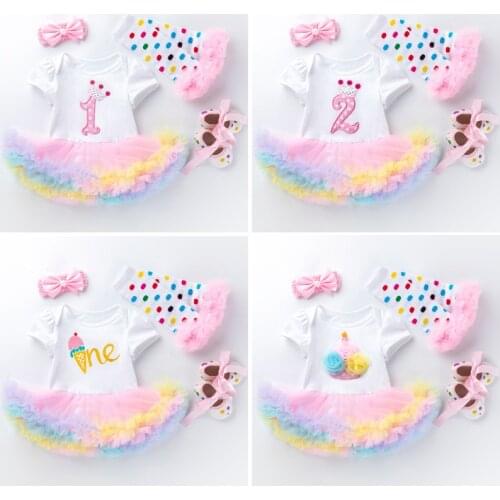 Mini Rainbow Dots Baby Girls Dress 1st Birthday Outfit Tutu Dresses Girl Infant Costume for Kids Party Clothes Girl 1 2 Years