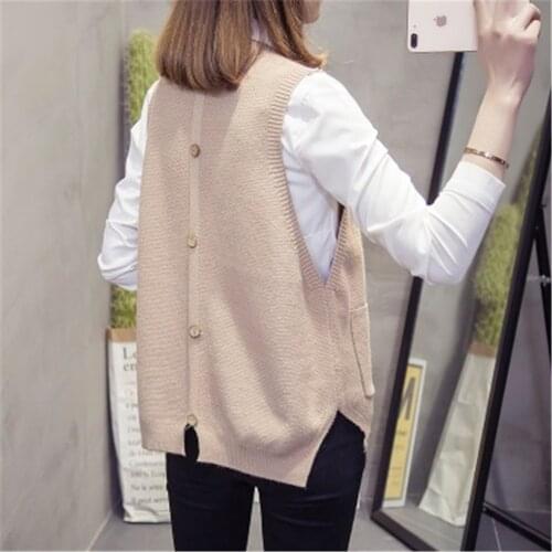 Fashion Patchwork Womens Knitted Vest Preppy Style Loose Plus Size Veste Femme Sweater Pullover Korean Sleeveless Vests PZ3429