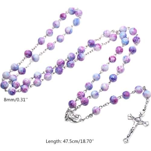 Handmade Rosary Necklace Prayer Beads Catholic Religious Ornament Christian Gift QX2E