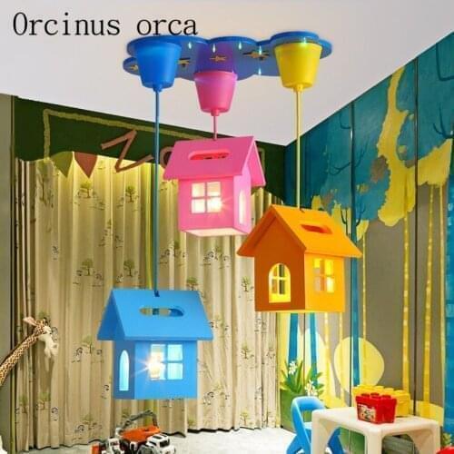 Cartoon small house led chandelier childrens room boy and girl bedroom lovely and creative Chandelier free shipping