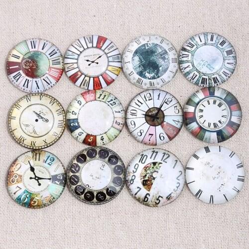 Onwear mix vintage clock photo round glass cabochon 20mm 25mm 30mm diy flat back handmade jewelry findings for pendants