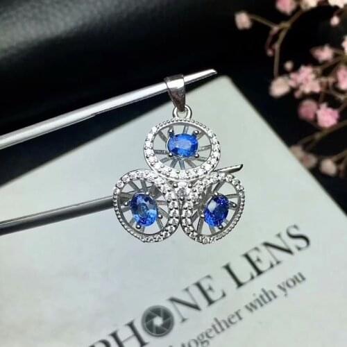 Lovely geometry umbrella natural blue sapphire Pendant natural gemstone pendant necklace S925 silver women party gift jewelery
