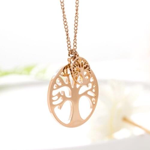 Big Small Round Stainless Steel Trees Of Life Pendants Necklace Women Accessories New Fashion Long Sweater Chains 2019 Wholesale