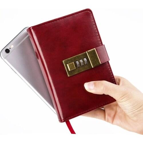 Portable Password Notebook Pocket Diary with Lock PU Leather Travelers Journal Weekly Planner Notebook School Stationery Gifts