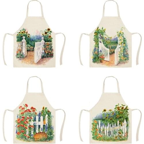 Beautiful Provence Lavender Vineyard Kitchen Aprons for Woman Man Home Cooking Baking Shop Cleaning Cotton Linen Apron WQ1528