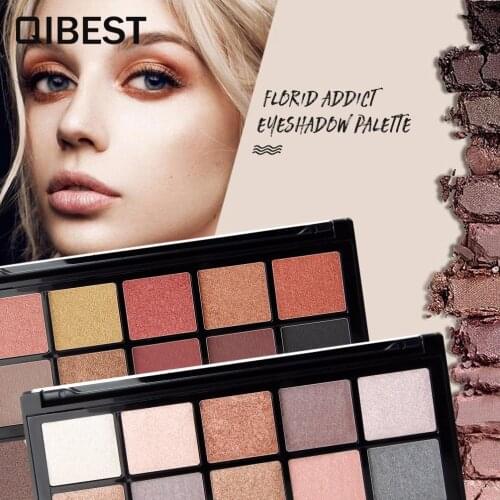QIBEST 10 Colors Eye Shadow Palette Profissional Makeup Kit Soft Smoky Nude Shimmer Matte Eyeshadow Beauty Pigmented