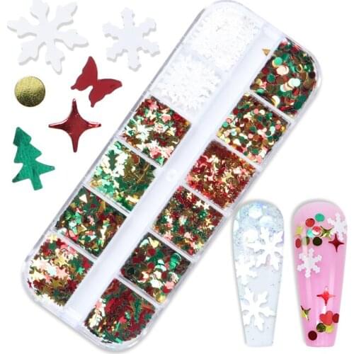 Christmas Nail Design Decorations Shiny Nail Art Sequins Stars Snowflakes Christmas Trees Flake Manicure Design Accessories
