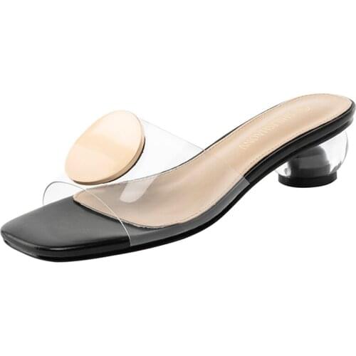 31-43 Big Size And Small Size Transparent Crystal Heel Black Sandals And Slippers For Women Middle Heel Plastic women Sandals
