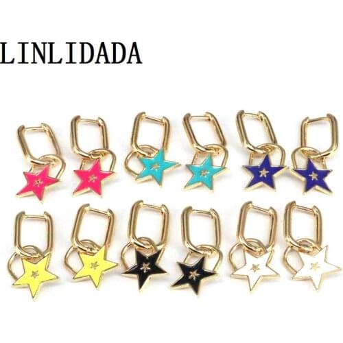 8Pairs hot fashion colorful enamel earring,fashion star Hoop Earrings for Women girl jewelry