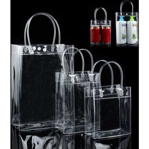 1pc Waterproof Clear Tote Bag PVC Transparent Shopping Bags Shoulder Handbag Environmentally Travel Storage Bag Shoes Bags