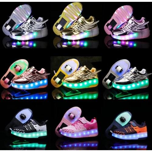 Two Wheels Luminous Sneakers Blue Pink Led Light Roller Skate Shoes for Children Kids Led Shoes Boys Girls Shoes Light Up 28-42