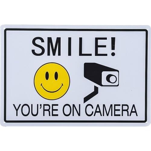 Smile You're On Camera Sign, Indoor/Outdoor sign Video Surveillance Warning Signs for Home and Business Security Camera/CCTV