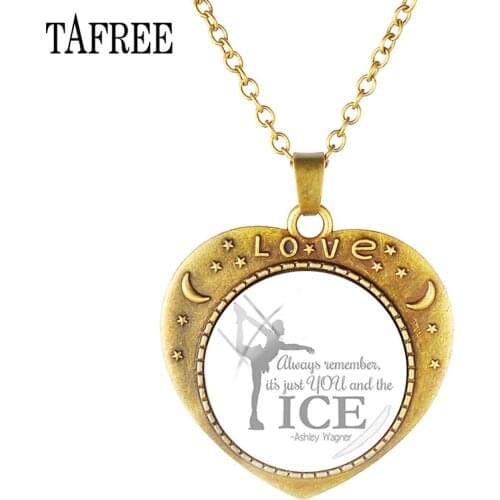 TAFREE Skating Art Picture Vintage Glass Gems Heart-Shaped Necklace Figure Skating Choker Sports For Women Gift Jewelry ST05