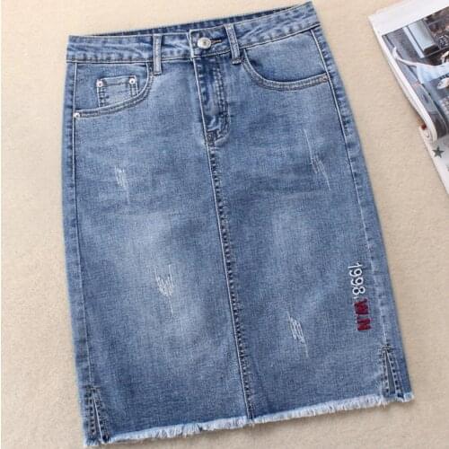 Denim skirt women 2020 high waist summer stretch Slim package hip knee length jeans skirt plus size 3XL