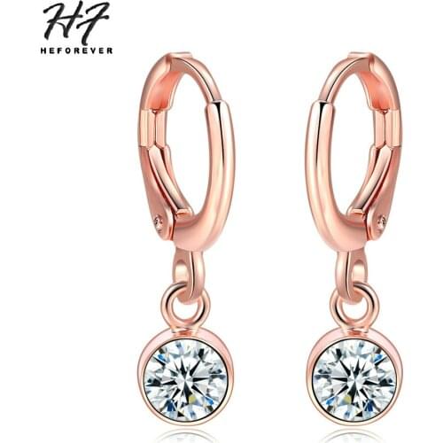 Crystal Drop Earrings for Women Rose Gold Color Pink & Clear AAA+Cubic Zirconia Delicate Fashion Jewelry for Girl Xmas E815