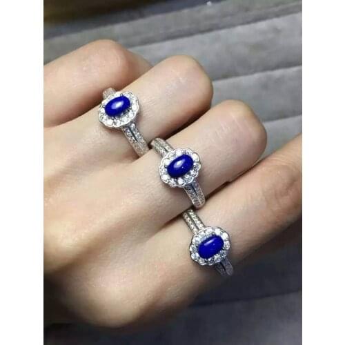 Lovely Elegant round Sunflower Natural lapis lazuli Ring S925 Silver Natural gemstone Ring girl Womens party gift fine Jewelry