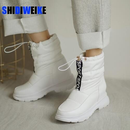 Winter White Boots Women Fashion Platform Ankle Boots Elastic band Combat Boots Snow Shoes Woman Warm Plush 2021 New Winter Boot