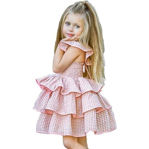 2022 Summer Girls Birthday Dresses Vestido shoulder-straps Red grid dress Party Princess Evening Dress Baby Girl Outfit INS