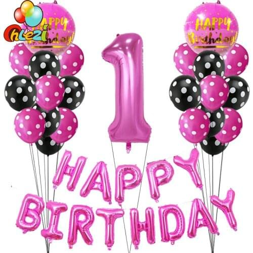 36pcs/Lot Girl Boy Birthday Balloons Set Pink Blue Letter Happy Birthday Party Decorations Polka Dot Latex Globos Baby Shower