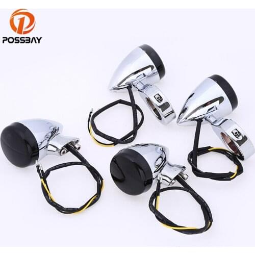 POSSBAY 4Pcs Universal Motorcycle LED Turn Signals Light Scooter Flashing Blinker Lamp for Harley Cafe Racer Amber Indicators