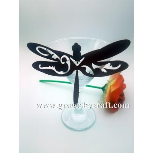 50pcs Free Shipping laser Cut Place name Seat Birthday Baby Shower Party Wedding Invitation Cup Glass Cards dragonfly design