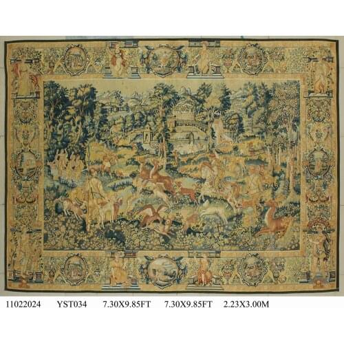 Antique French Aubusson walls tapestry Needle Point Cross Stitch Exquisite Runner Room Multi Color Halloween