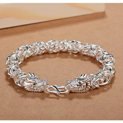Pure Silver 925 Bracelets for Men Dragon Chain Bracelet & Bangles Wristband Pulseira Homme Wedding Party Male Jewelry Bijoux