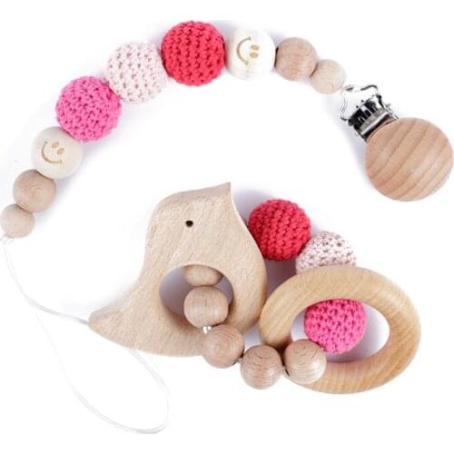 Infant Pacifier Teether Toy Cartoon Wooden Bracket New Baby Pacifier Clip Chain Dummy Holder Nipples Children Pacifier Clips