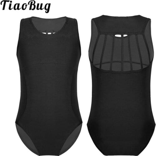 TiaoBug Kids Sleeveless Cutout Back Dancewear Ballet Gymnastics Leotard Girls Sports Workout Bodysuit Competition Dance Costume