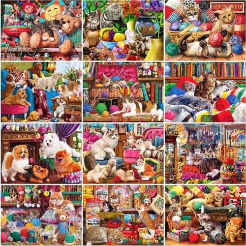 Evershine 5D DIY Diamond Painting Cat Handmade Gift Full Square Round Diamond Embroidery Animals Mosaic Dog Home Decoration