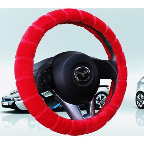 KKYSYELVA Warm Fur Car steering wheel cover Winter Woolen Interior Accessories 38cm wool Auto Steering-wheel Covers