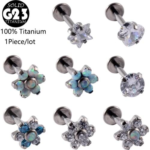 1PC 100% G23 Titanium Opal Gem Labret Lip Bar Ring Stud Cubic Zircon Flower Ear Cartilage Tragus Helix Piercing Screw Fit Top 16
