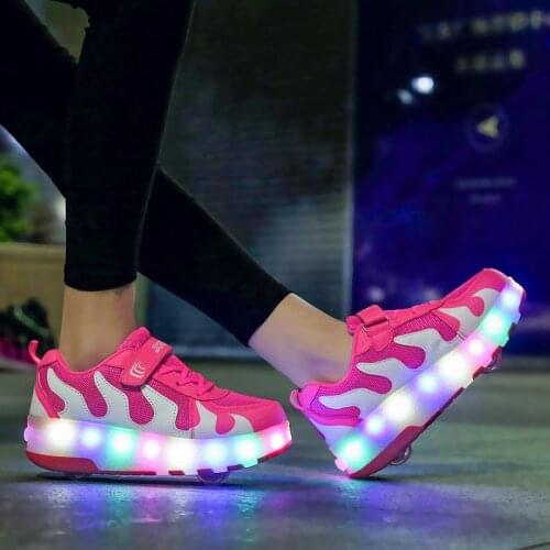 Luminous Wheels Sneakers Kids Boys USB Charged Growing LED Roller Skate Shoes for Children Girls Single/ Double Wheels Shoes