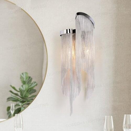 Postmodern minimalist tassel aluminum chain wall lamp Nordic atmosphere aisle bedroom bedside lamp living room background wall