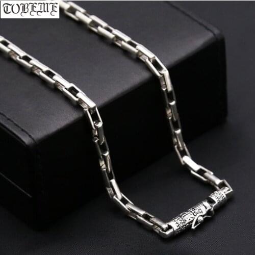 5MM 100% 925 Silver Man Necklace Thai Silver Tibetan Six Words Necklace Tibetan Necklace