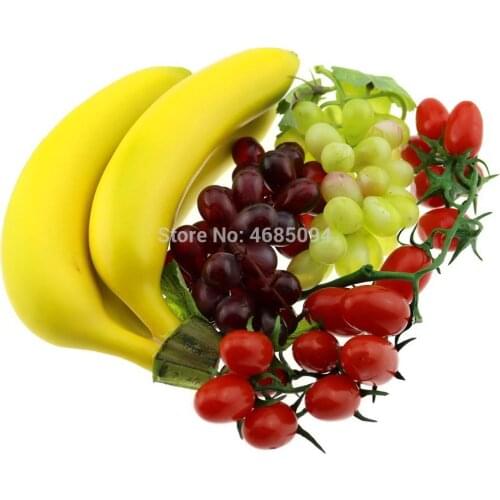 Gresorth Artificial Mixed Fruit Decoration Set of Fake Realistic Banana Cherry Tomato Grape Bunches Food Kitchen Toy