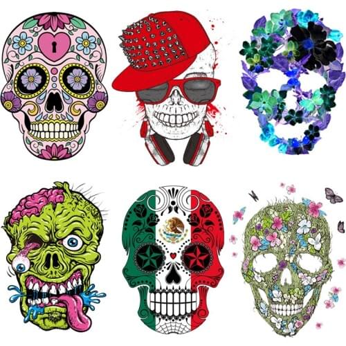 Prajna Skull Patches Heat Transfer Vinyl Iron On Transfers For Clothing Punk Badge Ironing Stickers On Clothes Applique A Level