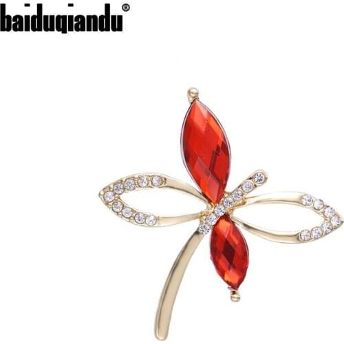 Baiduqiandu brand new arrival red crystal cute dragonfly brooches for women or girls