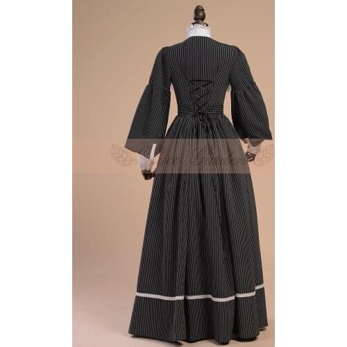 2019 Retro French Court Stand Collar Autumn Long Sleeve Lace Double Layer Dress Black Cosplay Costume