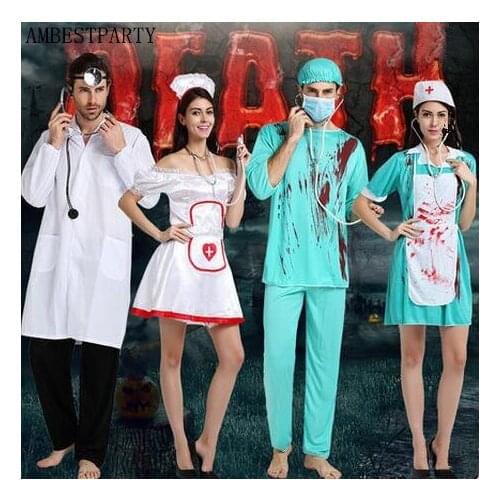 Hot 2017 Halloween Bloody Doctor Costumes Horror Killer Cosplay Performance Show Role Play Doctor Nurse Chef Dress AMBESTPARTY