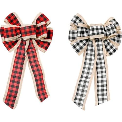 Christmas Bows Christmas Tree Decoration Ornament Handmade Plaid Bowknot New Year Indoor Home Decor Gift Wrapping Bows for Craft
