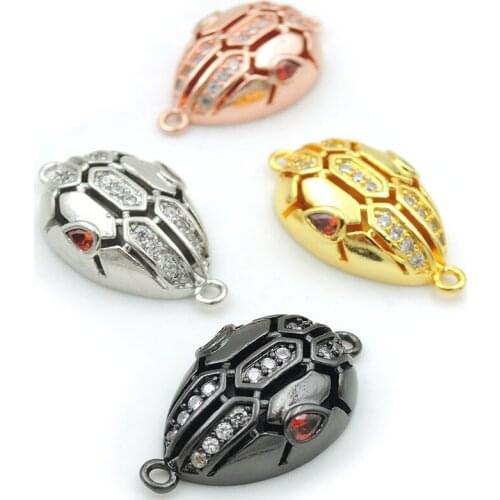 20*11*5mm Micro Pave Clear&Red CZ Ophicephalous Connectors Fit For Men And Women Making Bracelets Jewelry