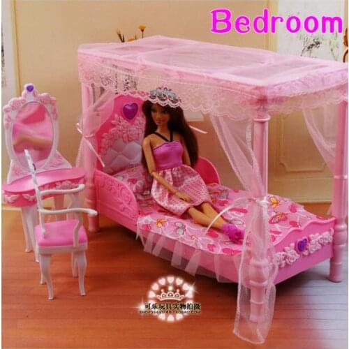 For barbie doll bed room chair dream house dresser furniture accessories barbie princess bedroom set toy
