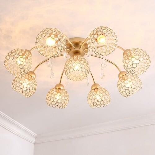 LED Ceiling Lights for Living Room Bedroom Kitchen Home Modern Ceiling Lamps K9 Crystal Gold Round Fixtures
