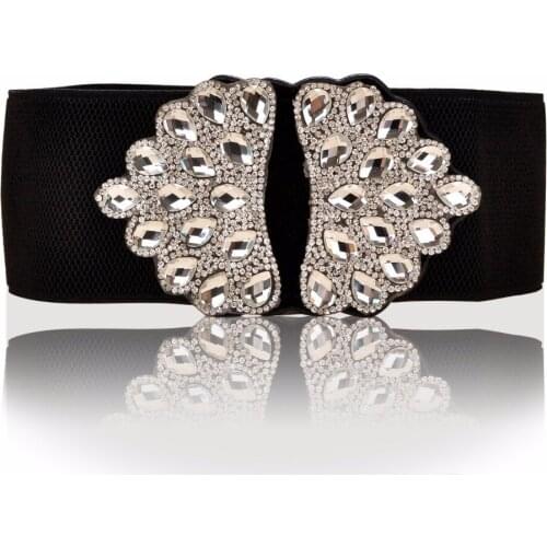 Vanled White Gemstone Women Belt Jeweled Rhinestones Elastic Belts Girdle Western Crystal Ceinture Elastic Waistband BL238