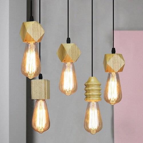 Vintage LED Wood pendant light Art dining room modern hang lamp E27 nordic pendant lights living room restaurants bar droplight