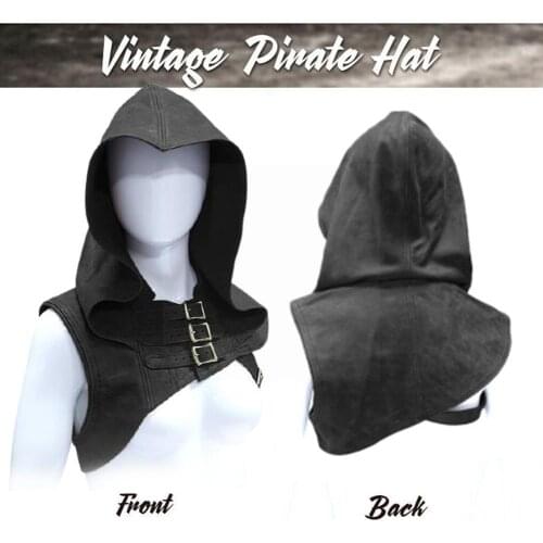 Vintage Medieval Costume Renaissance Cloak Halloween Fancy Leather For Men Hooded Cosplay Sleeveless Costume Fashion Dress N4O3